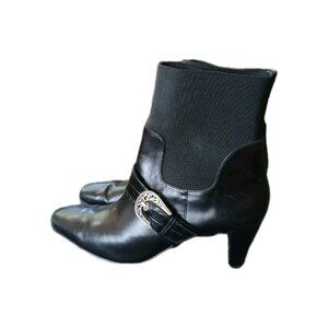 Brighton Womens 9 Rosita Black Leather Ankle‎ Booties Buckle Chunky Equestrian